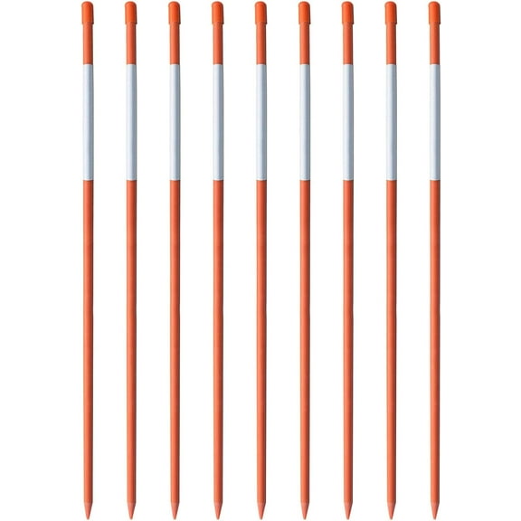 PET-U 48" Inch Snow Stakes Driveway Markers Poles Snow Plow Stakes Fiberglass 5/16 Inch Diameter Orange with 9.8" Reflective Tape Fit for Driveway Mark Snow Plow Parking Lots 20pcs