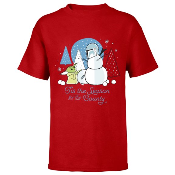 Star Wars The Mandalorian Grogu Tis the Season Holiday Standard - Short Sleeve T-Shirt for Kids – Customized-Red