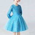 thumbnail image 7 of OGLCCG Girls Sequin Tulle Dress Long Sleeve Crew Neck Sparkly Princess Dress with Belted Formal Fancy Birthday Party Dresses 4-15 Years, 7 of 7