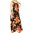 thumbnail image 4 of Sakkas Iyabo Women's Sleeveless Casual Summer Floral Print Dress Maxi Long Stretch - B-Orange - One Size, 4 of 5