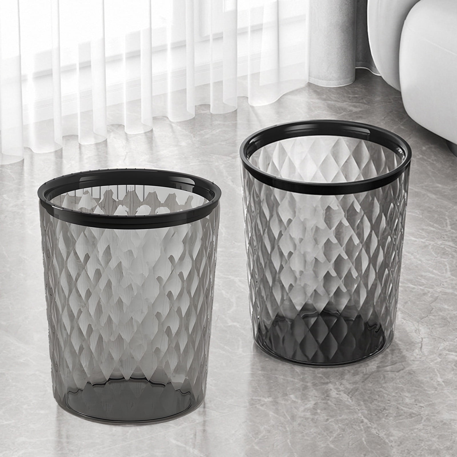 Transparent Wastebasket with Large Capacity Sturdy Trash Can for Living Room Kitchen Bathroom Bedroom Modern Slim 9.44*11.41in Includes 1 Rubbish Bin Black