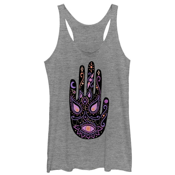 Women's CHIN UP Neon Henna Hand  Racerback Tank Top Gray Heather Medium