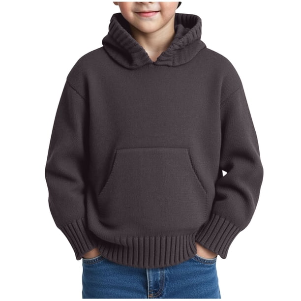 Blusa con capucha de manga larga para niños, suéter de color liso con gorro, suéter de punto, top informal con capucha para niños y niñas, top de poliéster para niñas
