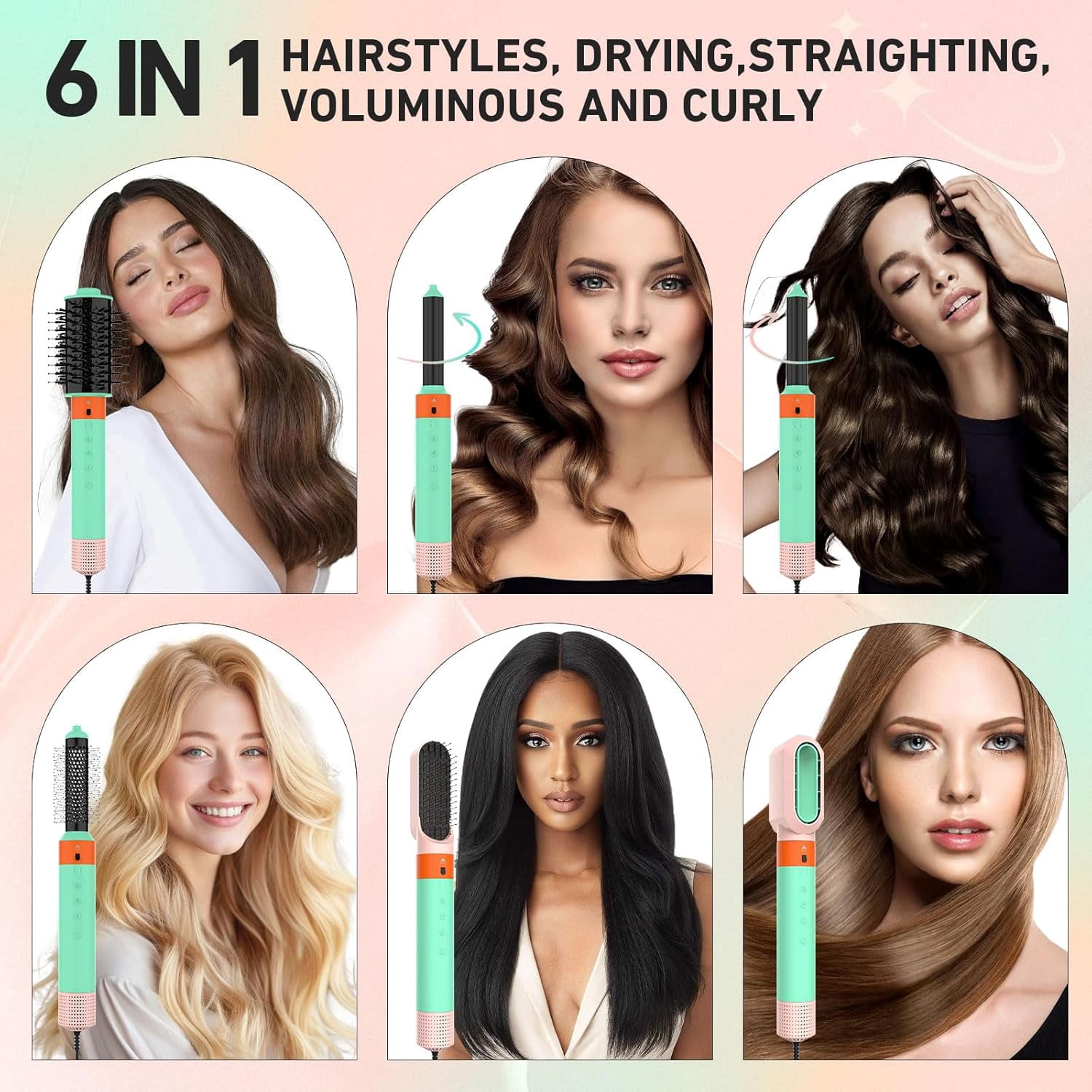 6-in-1 Hot Air Styler Kit with 200 Million Negative Ions & 110,000 RPM Motor - Professional Hair Dryer & Styler Set for Fast Drying & Frizz-Free Styling