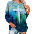 thumbnail image 5 of CLESALE Women Tops Long Sleeve Fall Clearance Women's Casual Cross Print Sweatshirts Fashion Crew Neck Long Sleeve T-Shirts Loose, 5 of 8