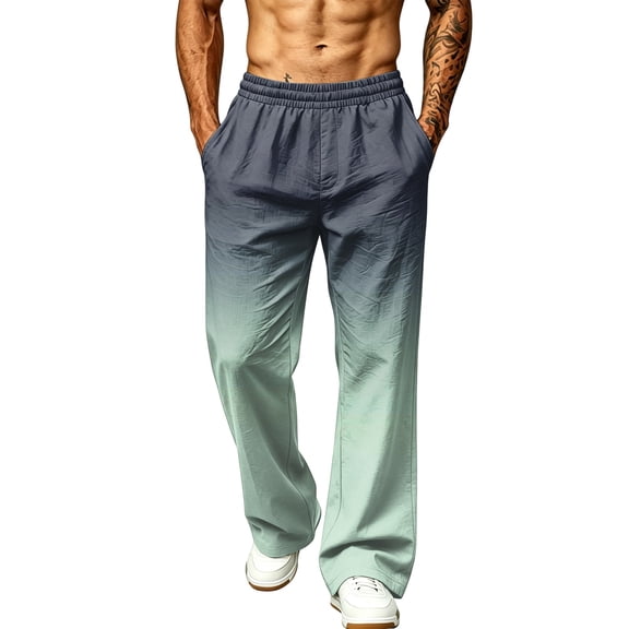 LTTVQM Men's Gradient Wide Leg Pants Outdoor Travel Ombre Fade Breathable Woven Fabric Loose Fit Summer Casual Wide Leg Pants Mint Green M