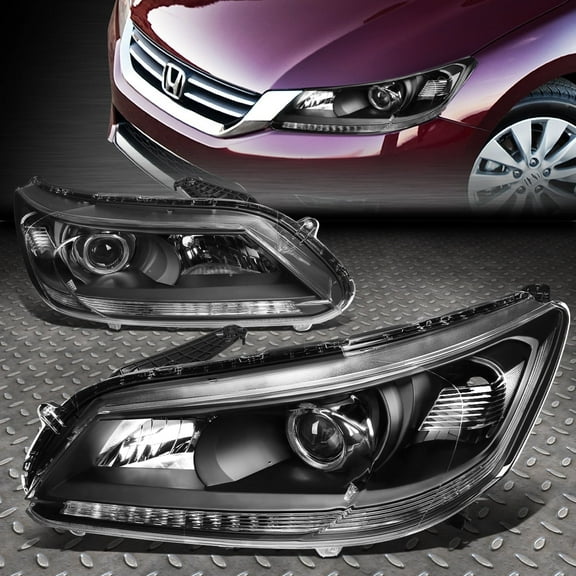 NUVISION for 13-15 Honda Accord 4Dr Black Housing Clear Corner Projector Headlight Lamps
