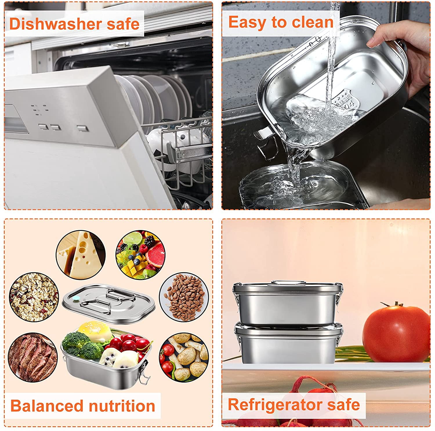 2 Pieces Metal Bento Box for Adults Metal Lunch Box Stainless Steel Bento Containers Leakproof Dual Tiers Lunch Container With Airtight Valve Handle Dishwasher Safe
