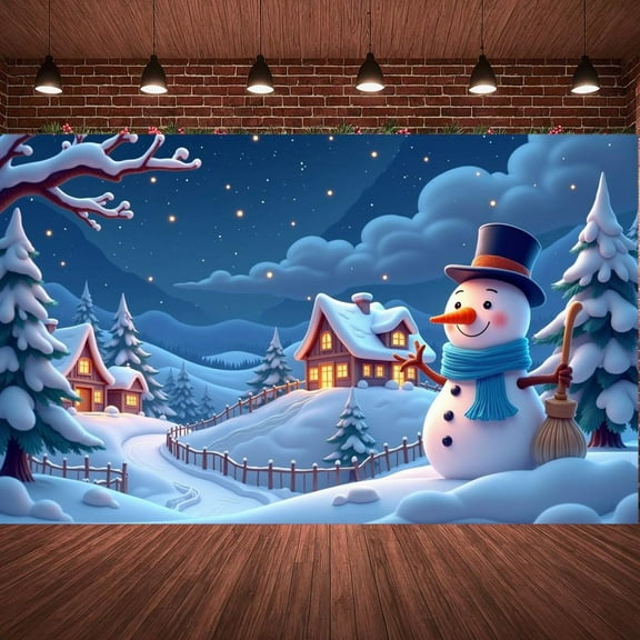 Snowy Theme Winter Banner Blue Tone Christmas Banner Christmas Winter Scene Snow Scene Banner for Christmas Party Winter Celebration Holiday Decoration