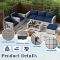 thumbnail image 5 of KIGOTY 7 Piece Outdoor Patio Furniture, Wicker Rattan Outdoor Conversation Set Sectional Sofas for Backyard, Garden, Gray-White Rattan- Navy Blue, 5 of 7