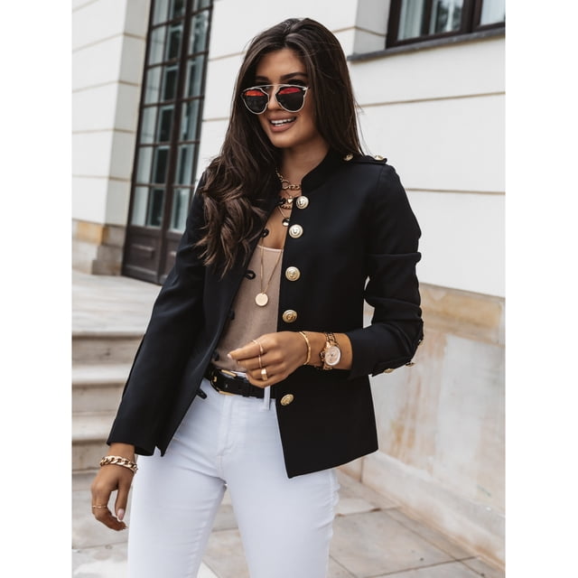 Chaqueta informal de manga larga con cuello redondo para mujer, prendas de vestir exteriores para oficina, moda de primavera y otoño, chaqueta lisa elegante, abrigo para mujer 2024