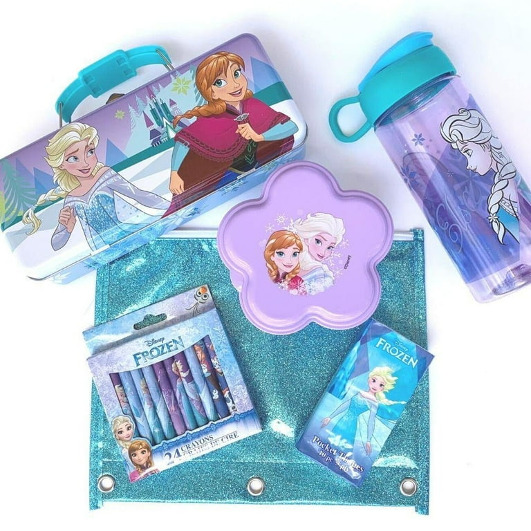 Disney Frozen Lunch Box and Water Bottle Set for Kids - Bundle with Elsa and Anna School Supplies Set Plus Stickers and More Lunch Bag for Girls