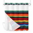 thumbnail image 4 of No Hook Shower Curtain Set with Snap in Liner, Colorful Mexican Stripes Waterproof Bathroom Curtain with See Through Top Window, Watercolor Line Ethnic Style Double Shower Curtains for Bathtub, 4 of 9