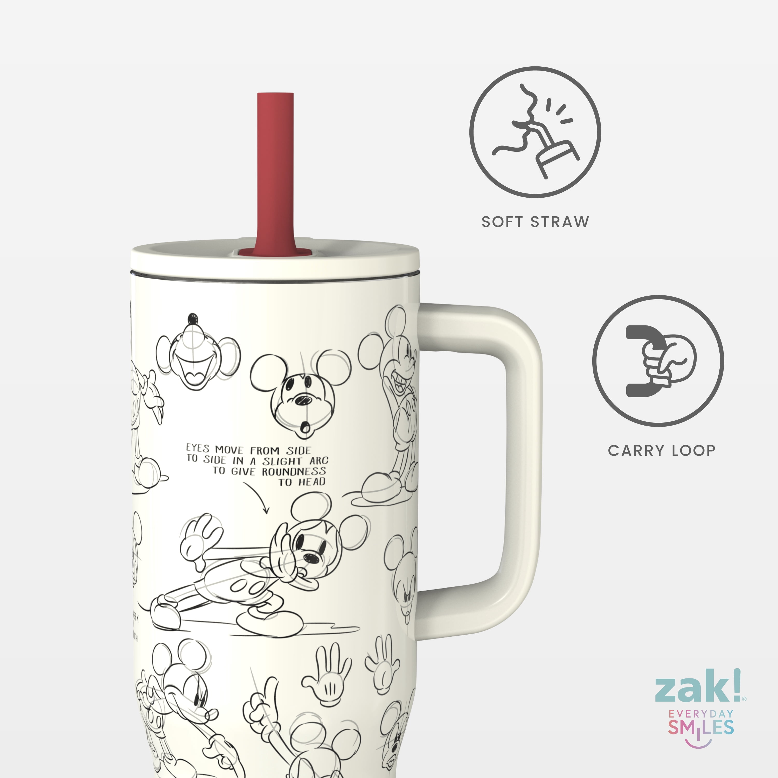 Zak Designs 30oz Mickey Double Wall Stainless Steel Vaccuum Insulated Sutton Straw Tumbler