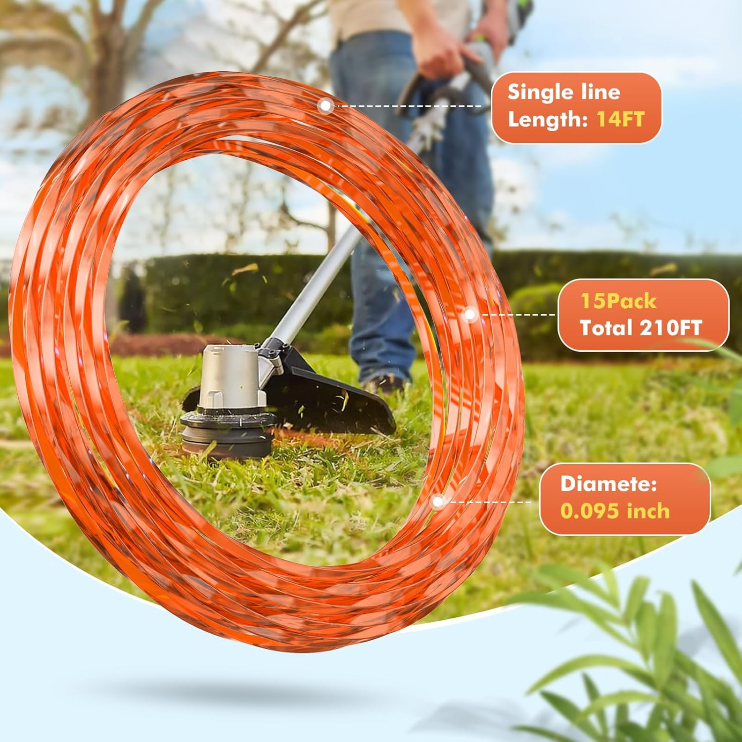 OWNTIDE 15-Pack 0.095" Twisted Trimmer Line for EGO 56V String Trimmers, Pre-Cut 210ft AL2420P Replacement Weed Wacker String