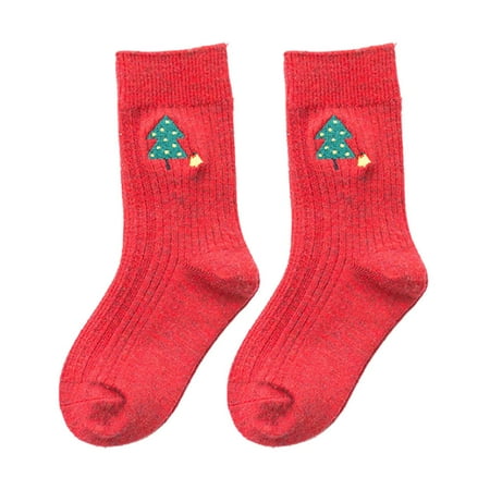 

ERTUTUYI Fashion Christmas Baby Girls Printed Knitting Cotton Children Kids Socks Red