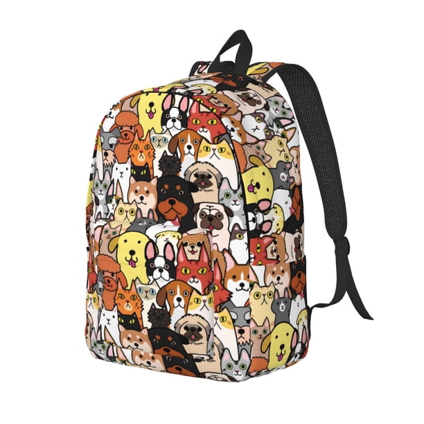 Balery Cats & Dogs Group Mochila Clásica Impresa Básica para Viaje, Mochila Escolar Resistente al Agua, Mochila de Lona con Correas Ajustables-Small