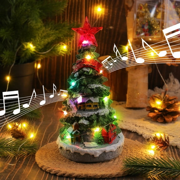 Dserfhy Lighted Musical Christmas Tree Battery Operated Tabletop Christmas Tree Music Box with Multi-color Lights for Home Office Holiday Decor