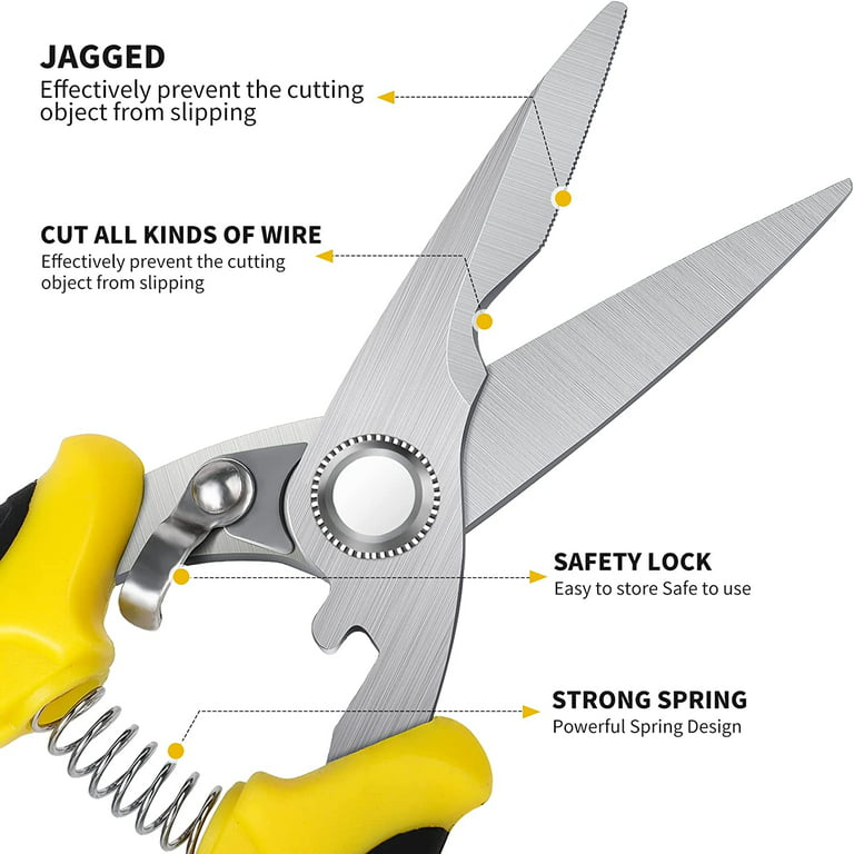 Heavy Duty Scissors, Industrial Scissors, 8-inch Multipurpose, Electrician  Scissors -easy Cutting Cardboard And Recycle, Ergonomic Handle, Stainless  Steel Shears. 