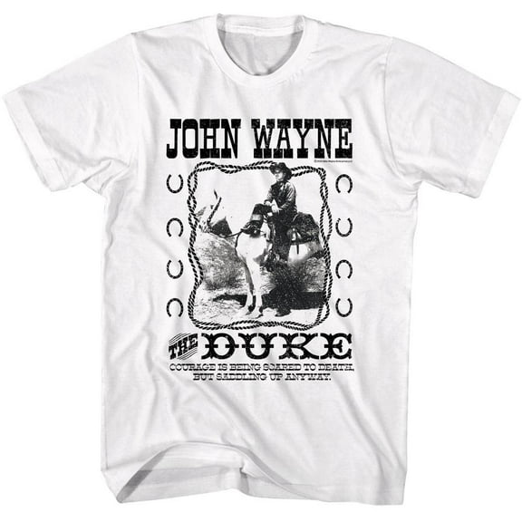 John Wayne The Duke Saddling Up Men's T Shirt (White, AdultXL)