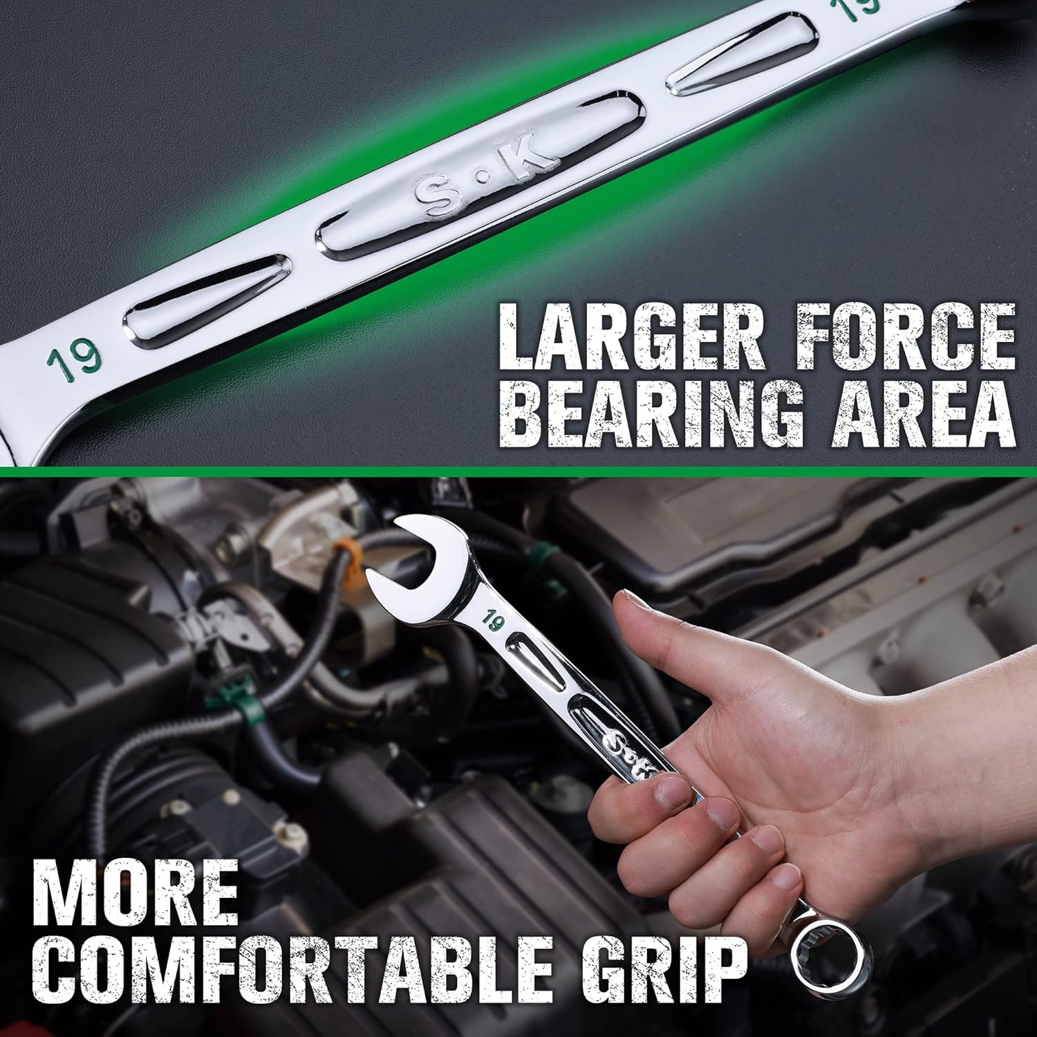 SK Combination Wrench Set, Metric 8 to 19mm, 12-Piece, SuperKrome Finish, Preminum CR-V Construction, with Rolling Pouch