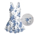 thumbnail image 6 of COEQINE Girls One Piece Bathing Suit with Skirt Bottom, Scoop Neck Tankini Style Pretty Swim Dress Beach Swimwear for Girls 10-11 Years, Machine Washable, Blue White Floral, 6 of 8