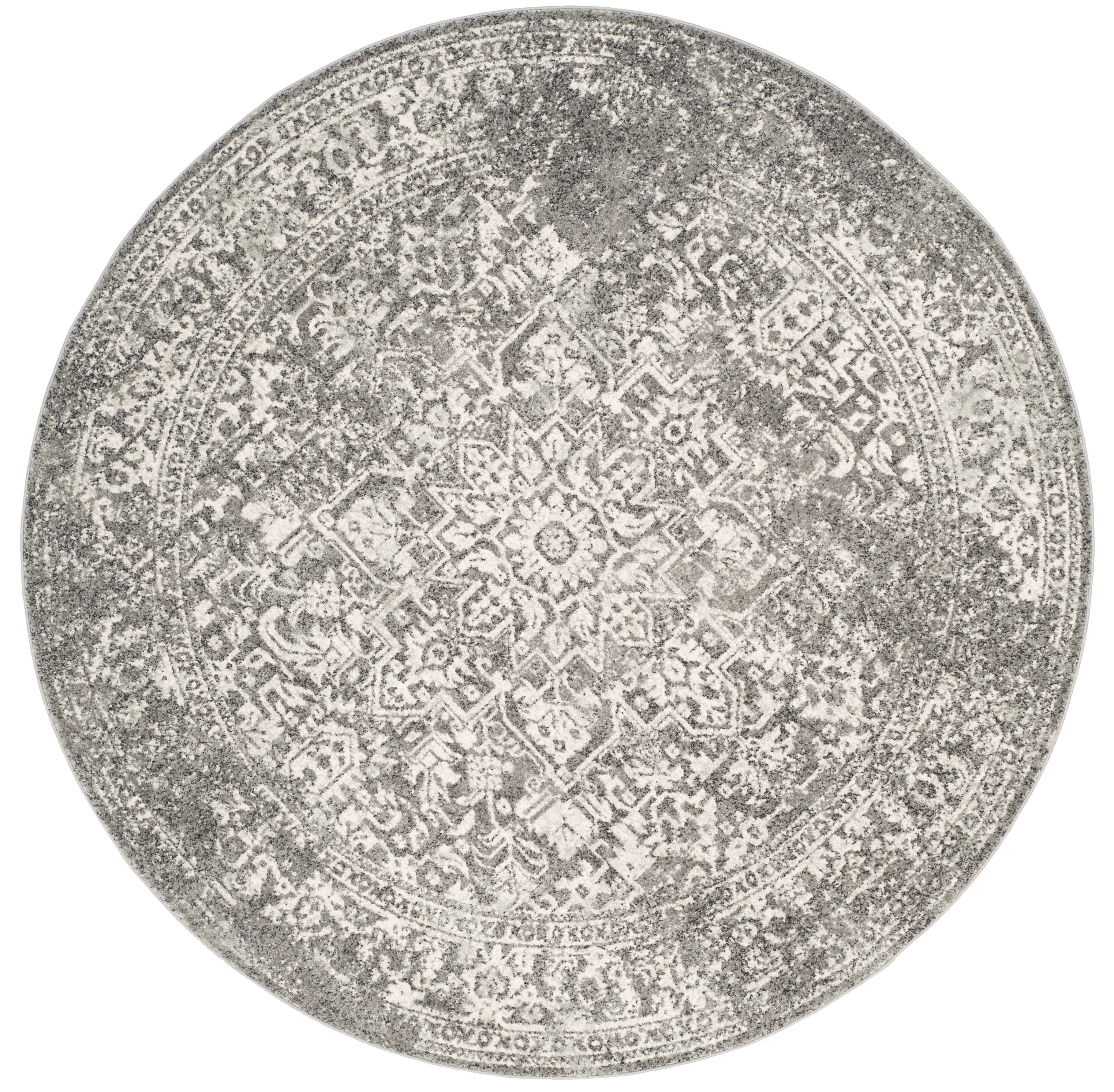 SAFAVIEH Round Rug 8' - Evoke Collection - Traditional Design, Grey & Ivory, Non-Shedding & Easy Cleaning, Ideal for Living Room, Bedroom, Dining Space (EVK256D)