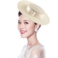 thumbnail image 3 of Hsqqdc Champagne Gold Wide Brim Church Hat with Bow, Elegant Derby Fascinator Hat, 3 of 7