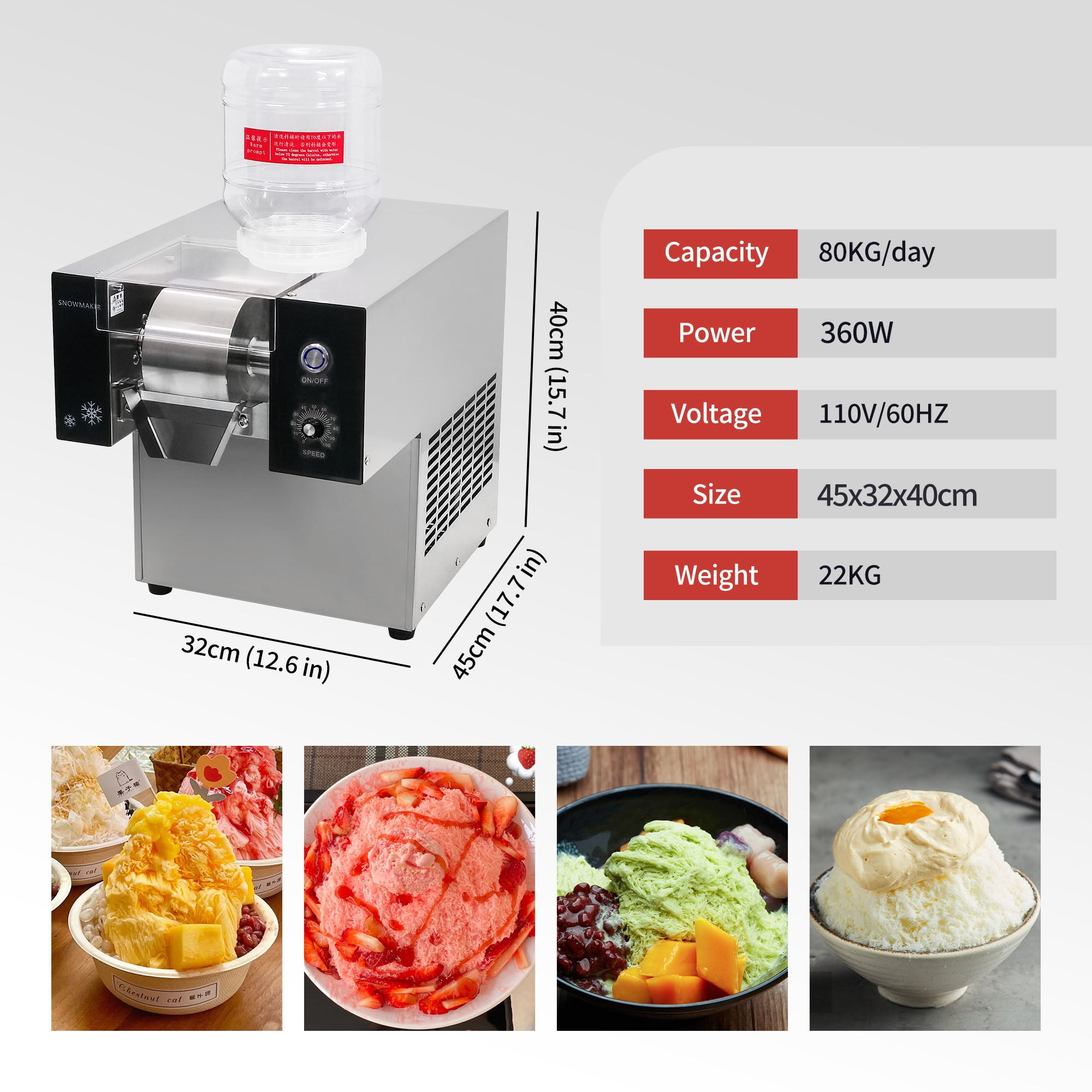 Mvckyi 176LBS/24H Snowflake Ice Machine, Korean Shaved Ice Machine, Commercial Ice Shaver Machine, Electric Snow Cone Machine Snow Ice Machine Maker, Stainless Steel for Bar Ice Cream Shop