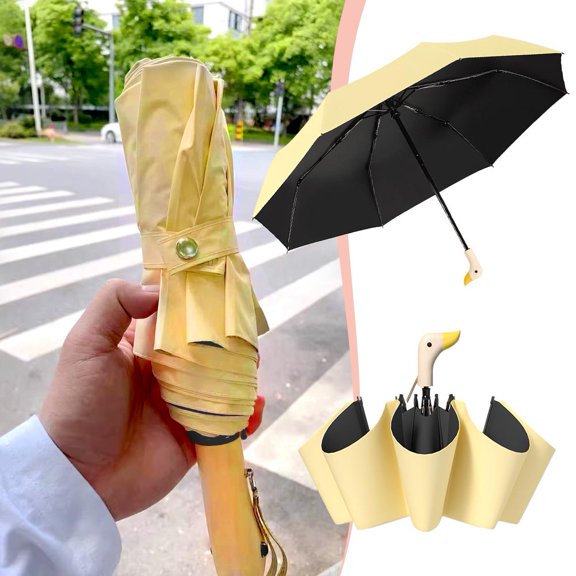 FurNest Wooden Duck Mouth Rainy Sun Umbrella Handle Cartoon Umbrella Foldable 8 ha