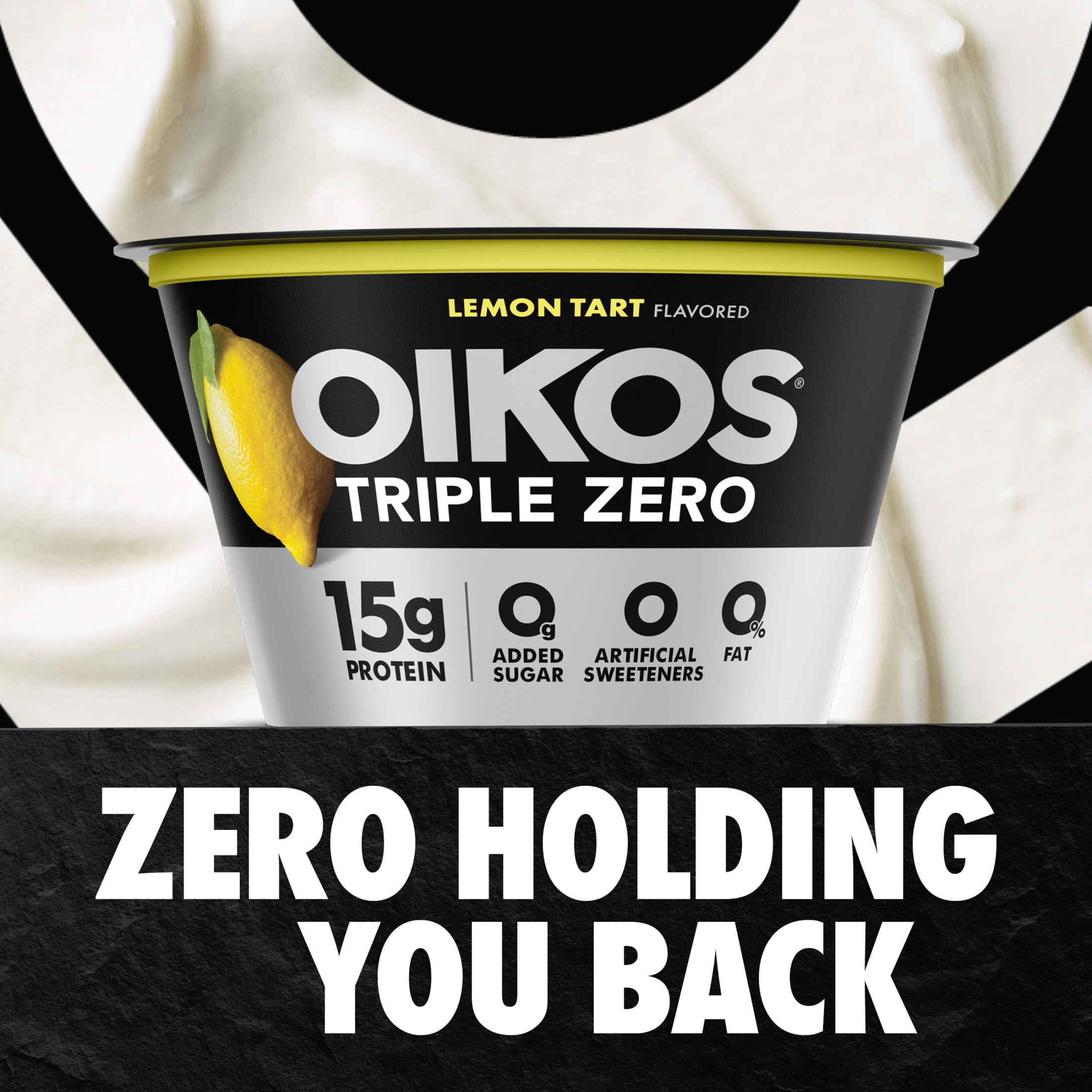 Oikos Triple Zero 15g Protein&nbsp;Lemon Tart Greek Yogurt, 90 Calories, 0g Added Sugar and 0 Artificial Sweeteners,&nbsp;Nonfat&nbsp;Yogurt Pack, Great for&nbsp;Office Snacks,&nbsp;5.3 oz&nbsp;Cup