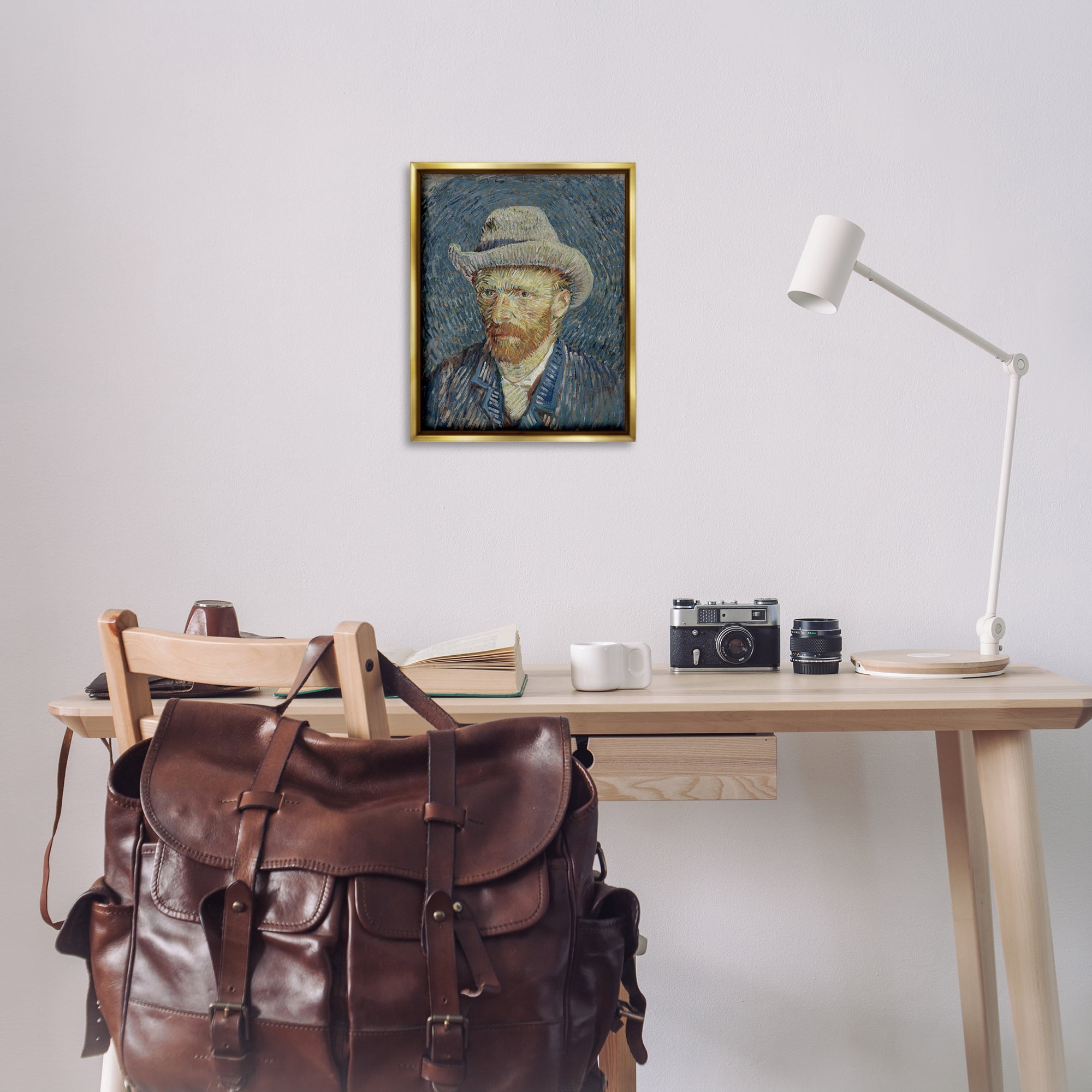 Stupell Industries Van Gogh Portrait with Hat People Painting Gold Floater Framed Canvas Art Print Wall Art, 17 x 21