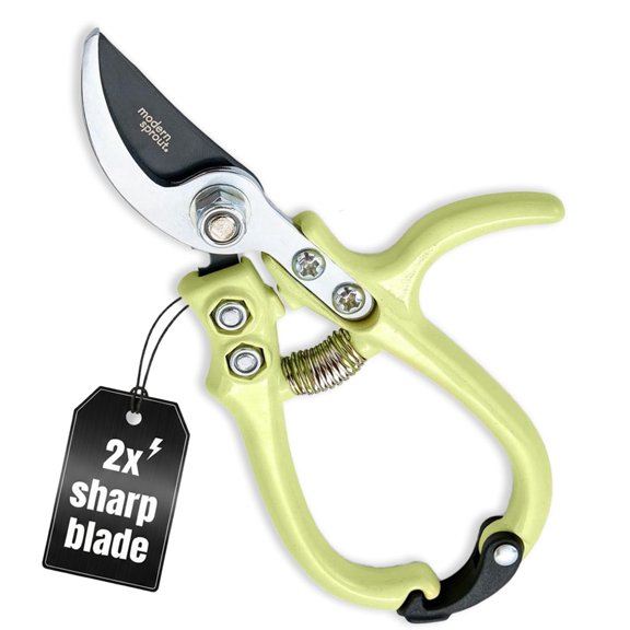 Modern Sprout Hand Pruners, Bypass Garden Pruners with Carbon Steel Blade, Lightweight Gardening Scissors with Easy Lock and Holster,Chartreuse,1-Pack