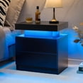 thumbnail image 1 of Table de Chevet Noire avec Lumière LED Table de Chevet Moderne Noire avec 2 Tiroirs Table d'Appoint pour Chambre, 1 of 6