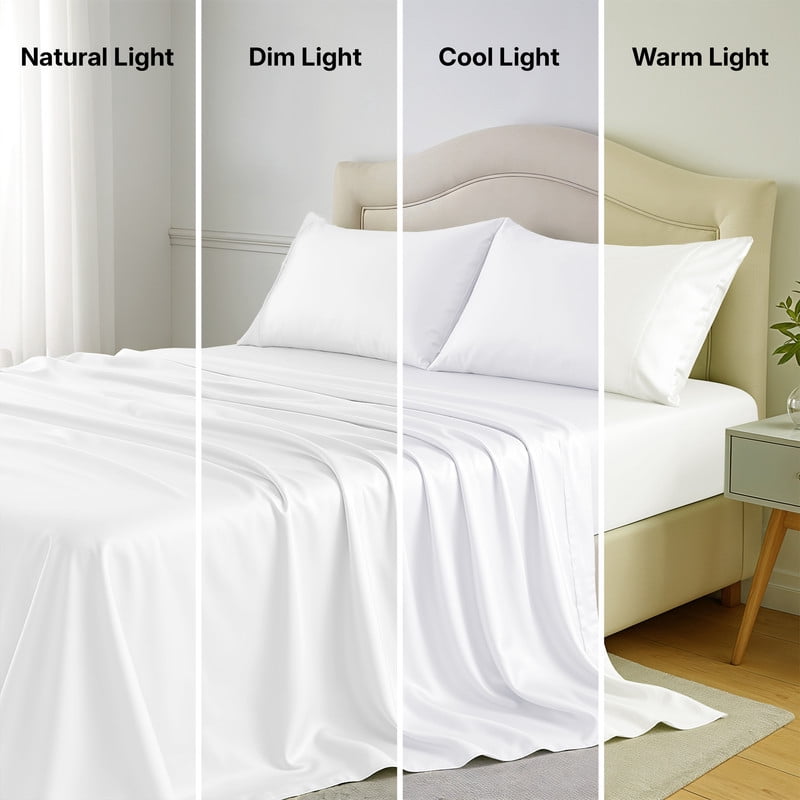 Lux Decor 100% Organic Viscose from Bamboo Queen Sheets Set - 4 Piece Ultra-Soft Luxury Cooling Bed Sheets, 16" Deep Pocket, Breathable & Hypoallergenic - White