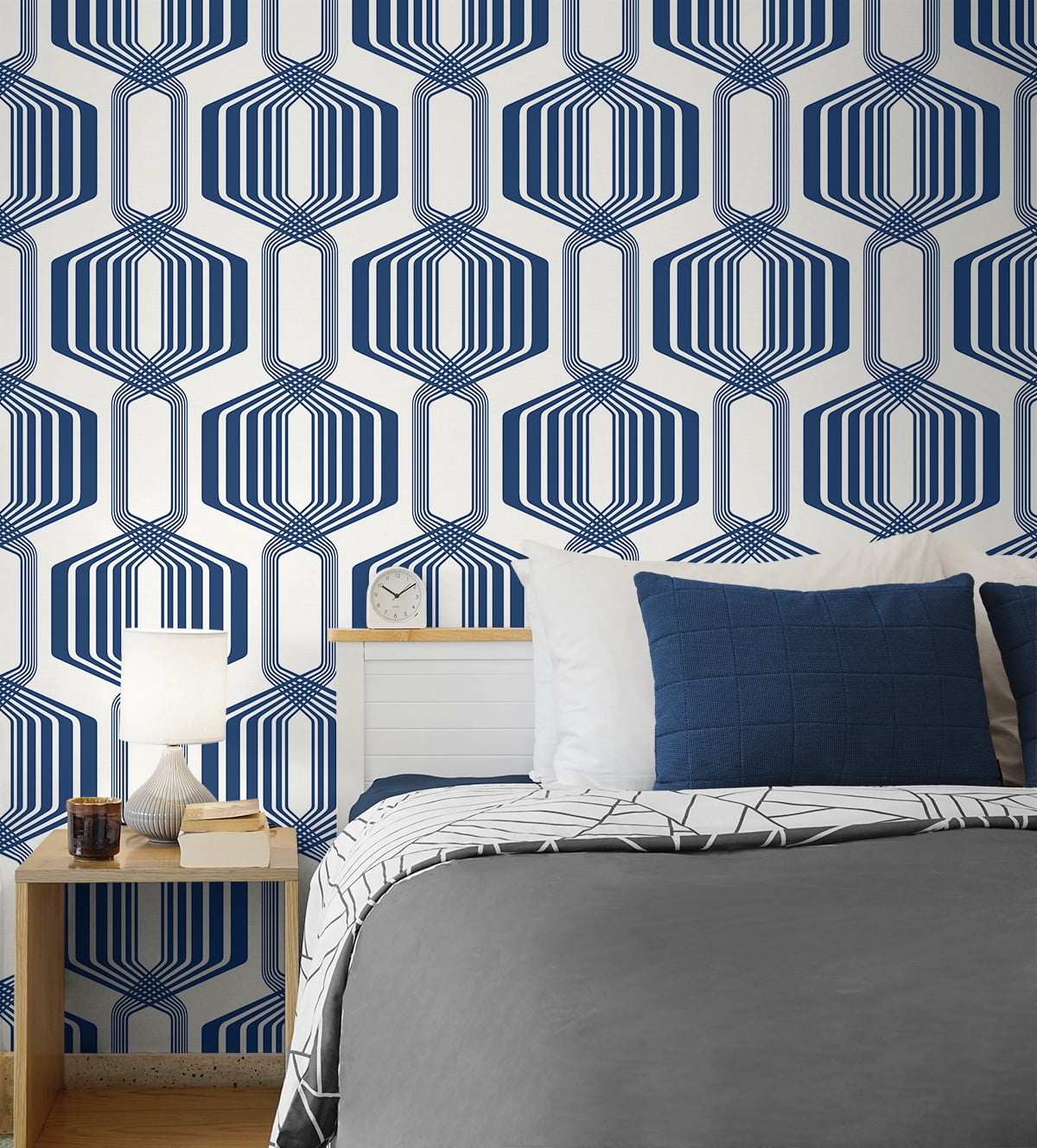 NextWall Blue Sapphire Striped Geo Peel and Stick Wallpaper