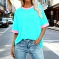 thumbnail image 2 of Busydd Womens T Shirts Casual Round Neck Short Sleeve Going Out Tops Fashion Oversized Color Block Women's Tops Plus Size Tops for Women 2XL, 2 of 4