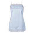 thumbnail image 3 of Camiseta sin mangas de satén con ribete de encaje para mujer, estilo veraniego, con tirantes finos y corte holgado., 3 of 9