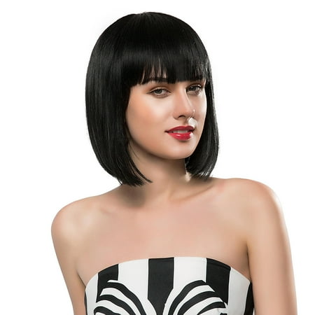13 Straight Black Synthetic Wigs With Bangs For Women Short Hair Bob Wig Heat Resistant Bobo Hairstyle Wigs Walmart Canada