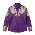 thumbnail image 3 of KHONTS Western Cowboys Graphic Printed Shirts for Kids Boys Long Sleeve Button down Stylish Tops,Size 4-13 Years Purple 140, 3 of 4