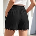 thumbnail image 6 of Brnmxoke Linen Shorts for Women with Pockets Dressy Casual Elastic Waist Drawstring Lounge Shorts Plus Size Lace Hem Boho Beach Shorts Black,XL, 6 of 8