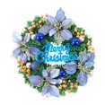 thumbnail image 4 of Feliz Navidad: Corona de puerta con hojas verdes, bayas y adornos navideños. Azul 40cmx8cm, 4 of 9