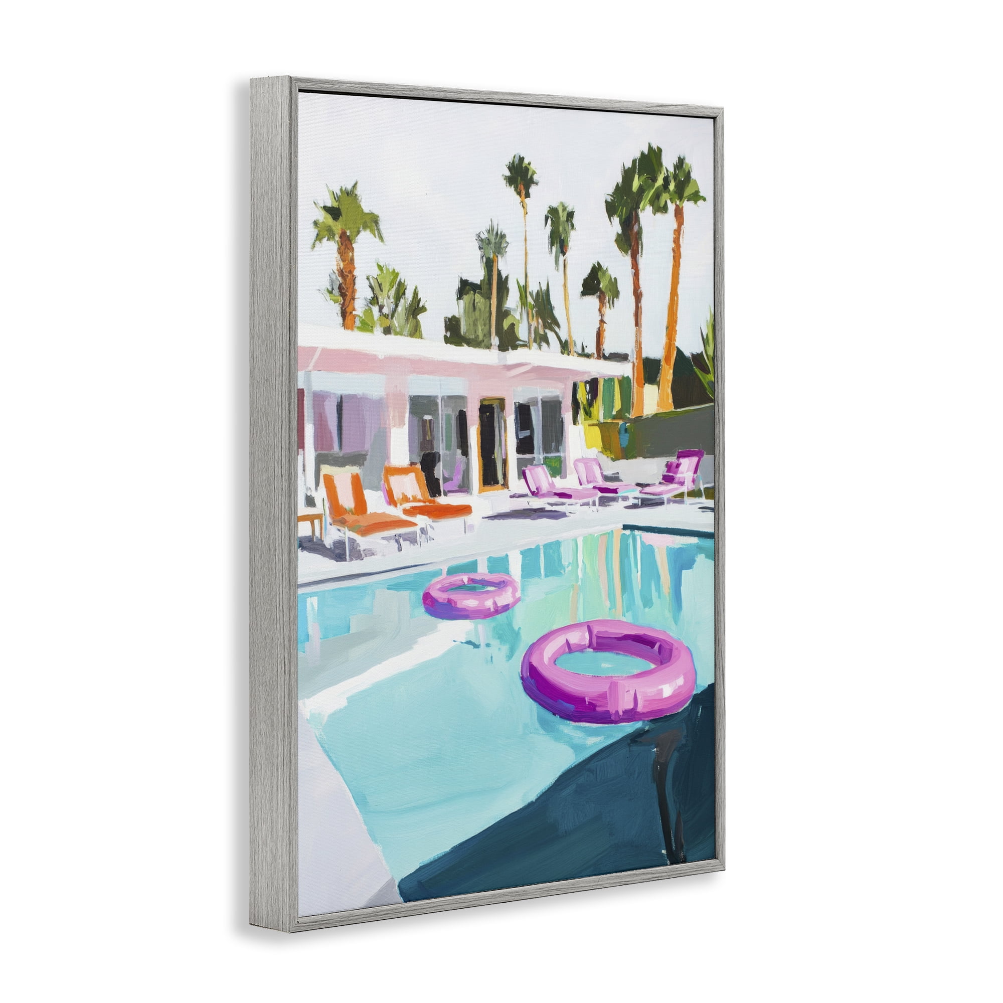 Stupell Industries Palm Springs Poolside Impression Gray Framed Giclee Art, design by Sisi and Seb