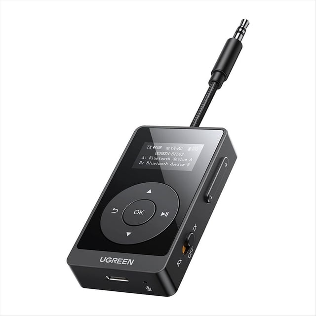 Adaptador Bluetooth con Pantalla LED, Transmisor y Receptor Bluetooth, Divisor de Audio Bluetooth para TV, Avión y Coche.
