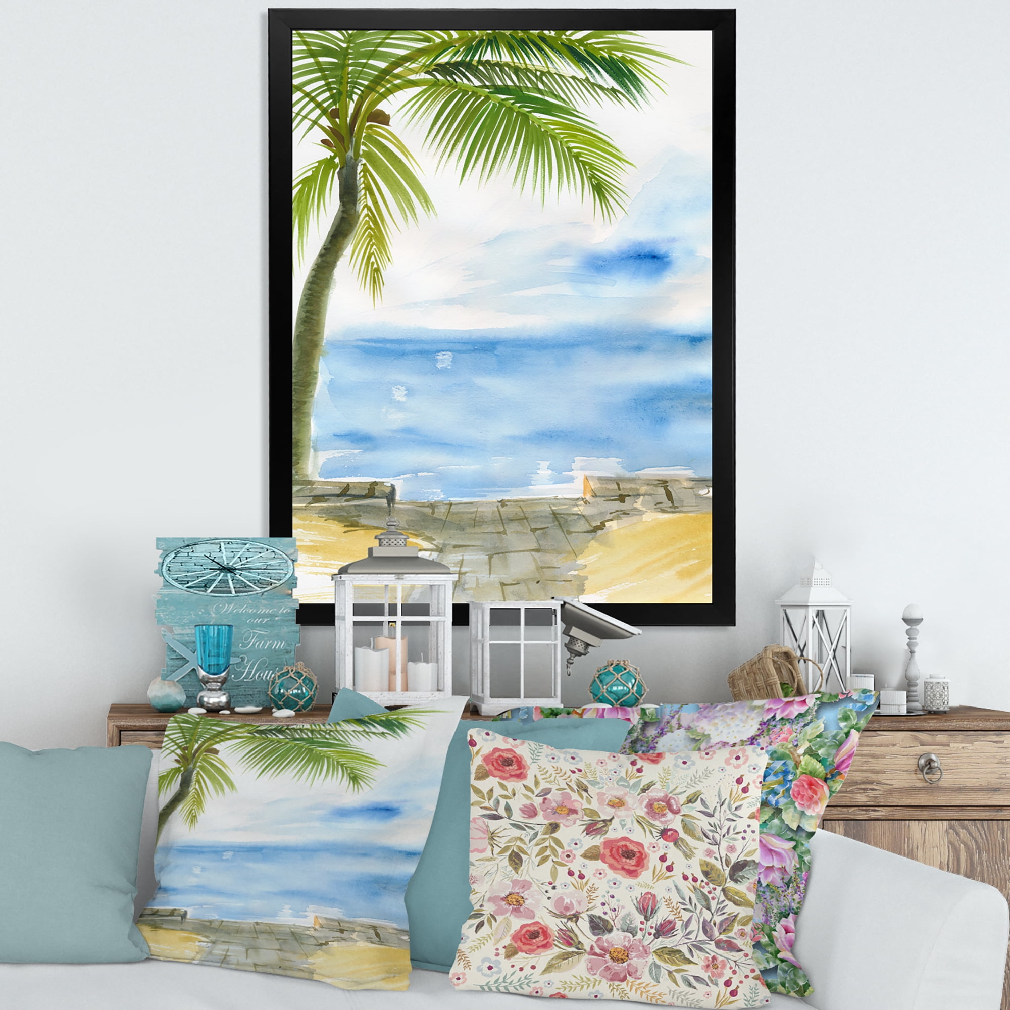 Designart 'Palm Beach Resort At Sunrise II' Nautical & Coastal Framed Art Print