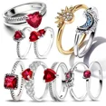 thumbnail image 3 of 925 Sterling Silver Rings Stackable Infinite Heart Star Moon for Women Original Silver 925 Wedding Ring Jewelry Gift PYR0032 9, 3 of 6