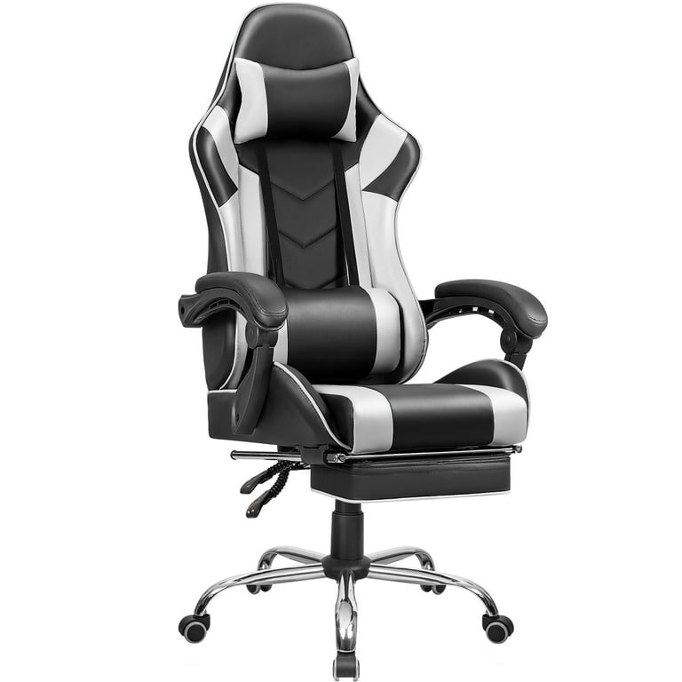 Homall Gaming Chair Office Chair with Lumber Pillow and Footrest, White 