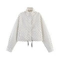 thumbnail image 4 of Fall Jacket Women Polka Dot Long Sleeve Stand Collar Cropped Drawstring Slim Outerwear Jackets White, 4 of 4