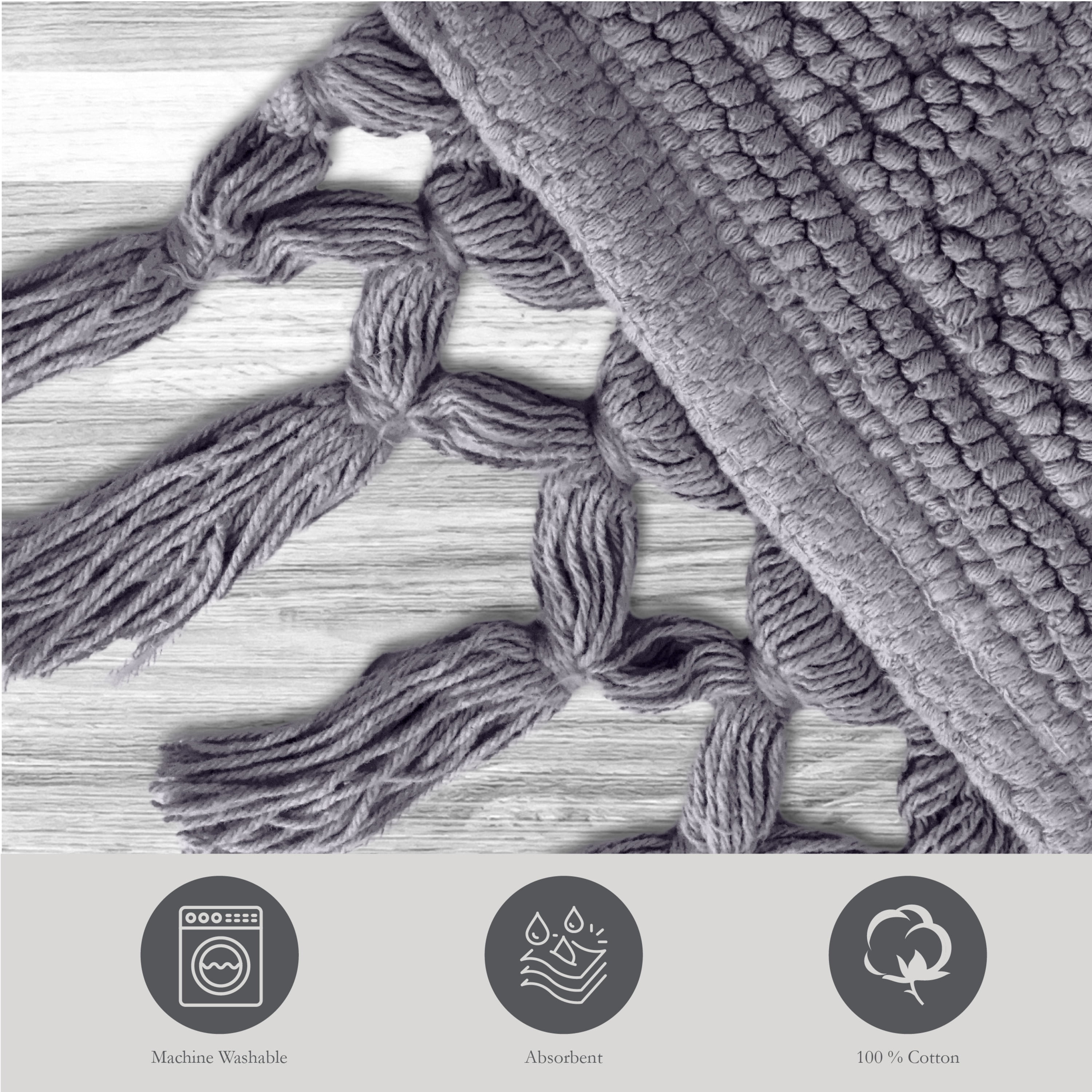 Jean Pierre Ricardo Cotton Fringe 17 x 31 in. Bath Rug, Dark Grey