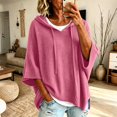 thumbnail image 2 of Pullover Sweaters for Women Hooded Side Slit Ribbed 3/4 Batwing Sleeve Sweaters Soft Ribbed Knitted Drawstring Sweatshirts Trendy Sweatshirts Daily Office Work Travel Outfits, Pink S, 2 of 6